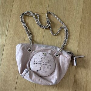 Tory Burch Ella Blush nylon Logo Chain Shoulder Bag